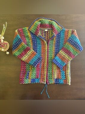 Vintage Spirit of the Andes Colorful Woven Wool Cotton Jacket